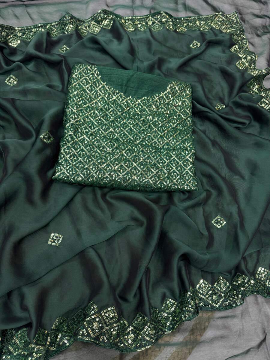 MODERN RANGOLI SILK SEQUENCE EMBROIDERY WORK SAREE WITH UNSTITCHED BLOUSE PARTY WEAR WHOLESALE PRICE ETHNIC GARMENT (7)