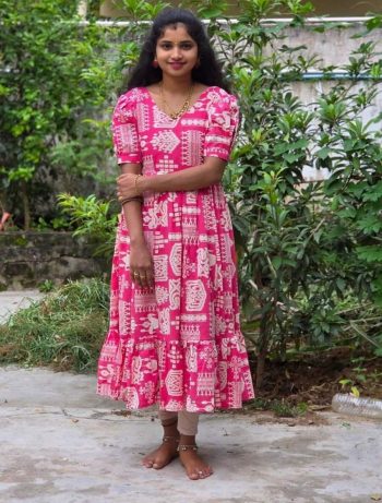 MODERN RAYON DIGITAL PRINTED ONE PEICE DRESS PINK