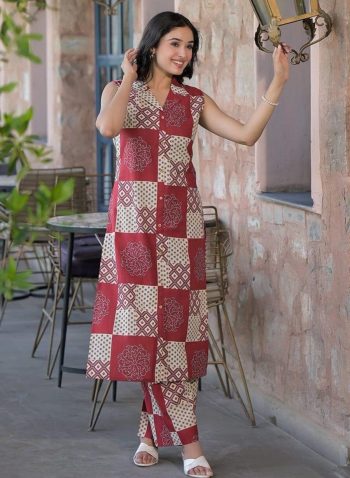 MODERN RAYON DIGITAL PRINTED WORK TOP PENT SET MAROON