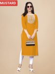 MODERN RAYON EMBROIDERY WORK KURTI MUSTARD