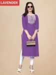 MODERN RAYON EMBROIDERY WORK KURTI LAVENDER