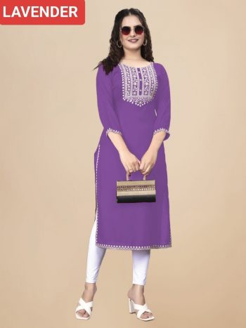 MODERN RAYON EMBROIDERY WORK KURTI LAVENDER