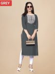 MODERN RAYON EMBROIDERY WORK KURTI GREY