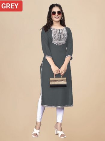 MODERN RAYON EMBROIDERY WORK KURTI GREY