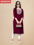 MODERN RAYON EMBROIDERY WORK KURTI MAROON