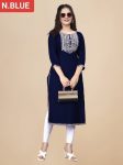 MODERN RAYON EMBROIDERY WORK KURTI NAVY BLUE