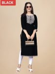 MODERN RAYON EMBROIDERY WORK KURTI BLACK