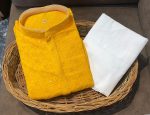 MODERN RAYON EMBROIDERY WORK MEN'S KURTA PAYJAMA YELLOW