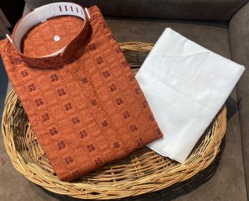 MODERN RAYON EMBROIDERY WORK MEN'S KURTA PAYJAMA COFFEE