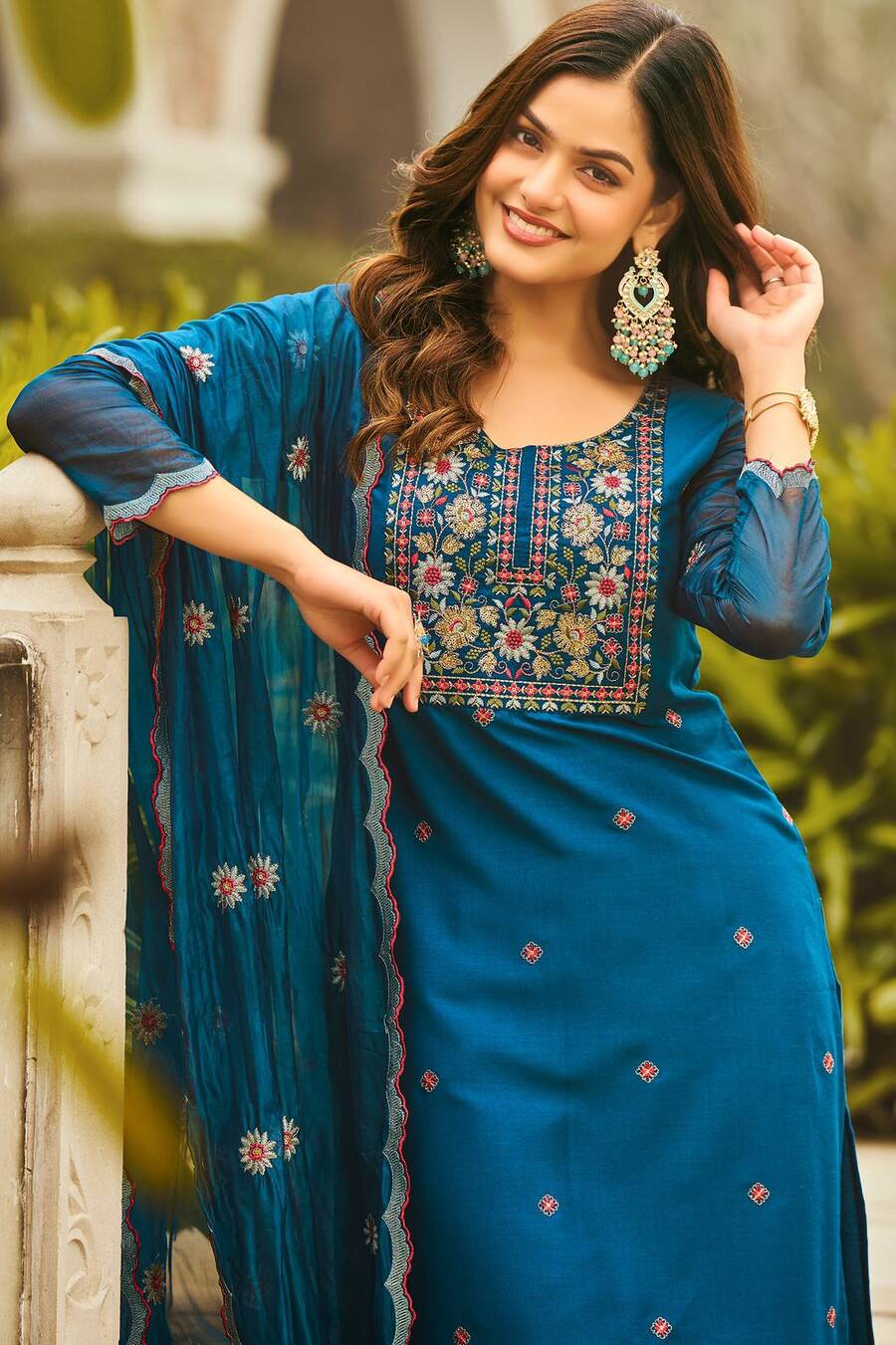 MODERN RAYON EMBROIDERY WORK TOP BOTTOM WITH DUPATTA OFFICE WEAR WHOLESALE PRICE ETHNIC GARMENT (10)