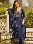 MODERN RAYON EMBROIDERY WORK TOP BOTTOM WITH DUPATTA NAVY BLUE