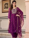MODERN RAYON EMBROIDERY WORK TOP BOTTOM WITH DUPATTA PURPLE