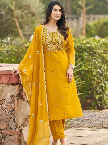 MODERN RAYON EMBROIDERY WORK TOP BOTTOM WITH DUPATTA YELLOW