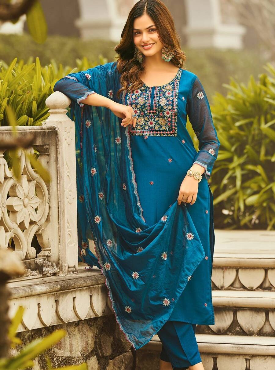 MODERN RAYON EMBROIDERY WORK TOP BOTTOM WITH DUPATTA OFFICE WEAR WHOLESALE PRICE ETHNIC GARMENT (9)