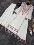 MODERN RAYON THREAD WITH REAL MIRROR AND TASSELS & FANCY LACE WORK KURTI PALAZZO SET PARTY WEAR WHOLESALE PRICE ETHNIC GARMENT (10)