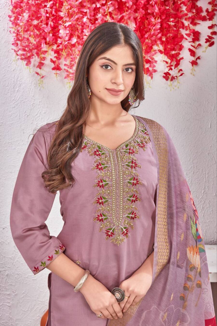 MODERN ROMAN SILK AARI & EMBROIDERY WORK TOP BOTTOM WITH DUPATTA CASUAL WEAR WHOLESALE PRICE ETHNIC GARMENT (1)