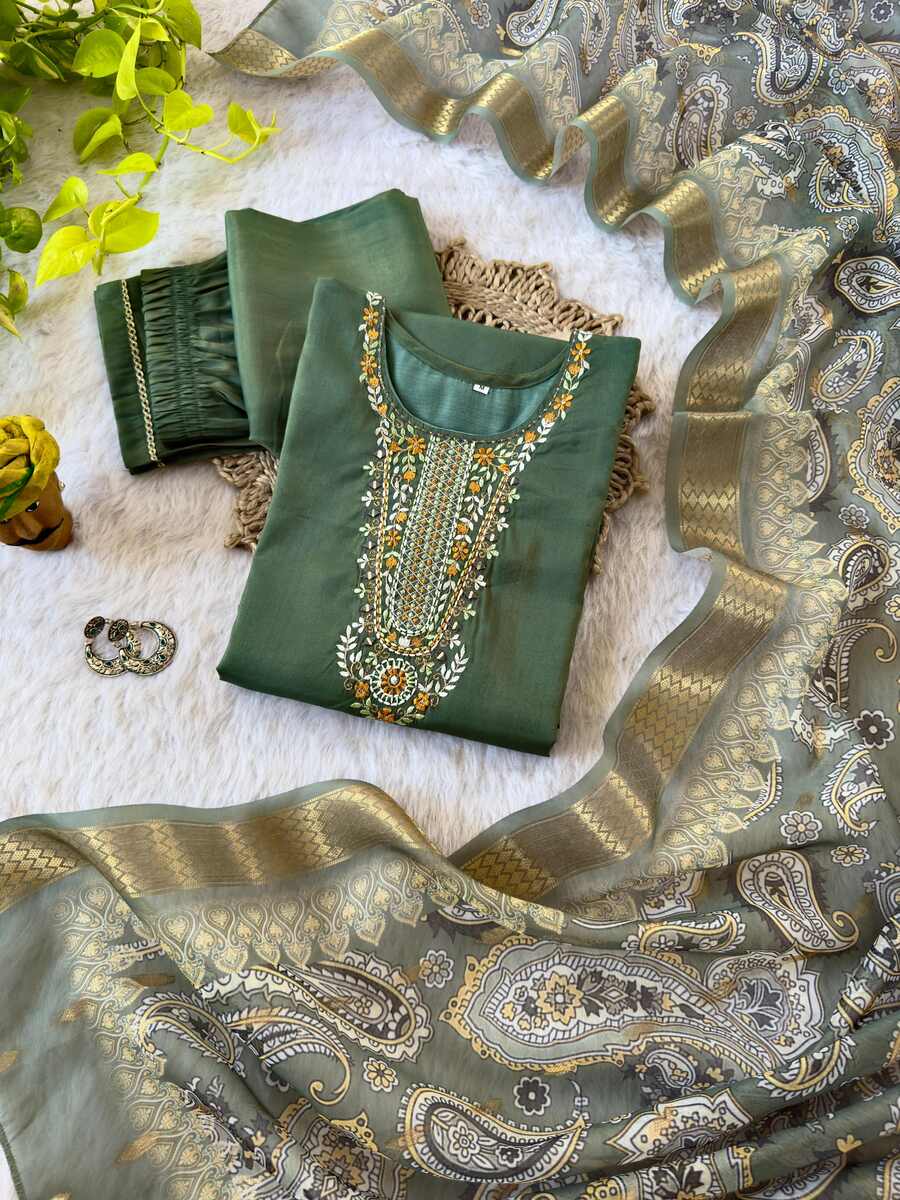 MODERN ROMAN SILK HANDWORK TOP BOTTOM WITH DUPATTA OFFICE WEAR WHOLESALE PRICE ETHNIC GARMENT (11)