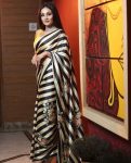 MODERN SATIN DIGITAL PRINT SAREE WITH UNSTITCHED BLOUSE BLACK