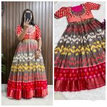 MODERN SILK DIGITAL PRINT AND JACQUARD ZARI WORK CONTRAST BORDER GOWN WITH JACKET FESTIVAL WEAR WHOLESALE PRICE ETHNIC GARMENT (9)