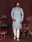 MODERN SILK EMBROIDERY SEQUENCE WORK MEN’S KURTA PAYJAMA FESTIVAL WEAR WHOLESALE PRICE ETHNIC GARMENT (1)