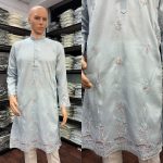 MODERN SILK EMBROIDERY SEQUENCE WORK MEN’S KURTA PAYJAMA FESTIVAL WEAR WHOLESALE PRICE ETHNIC GARMENT (1)
