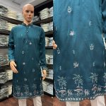 MODERN SILK EMBROIDERY SEQUENCE WORK MEN’S KURTA PAYJAMA FESTIVAL WEAR WHOLESALE PRICE ETHNIC GARMENT (8)