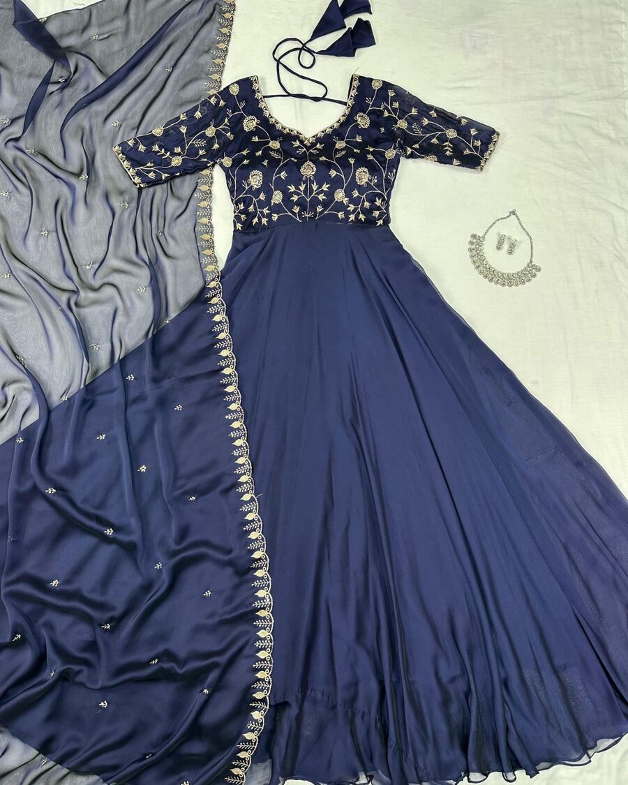 MODERN SILK EMBROIDERY WORK GOWN WITH DUPATTA RECEPTION WEAR WHOLESALE PRICE ETHNIC GARMENT (12)