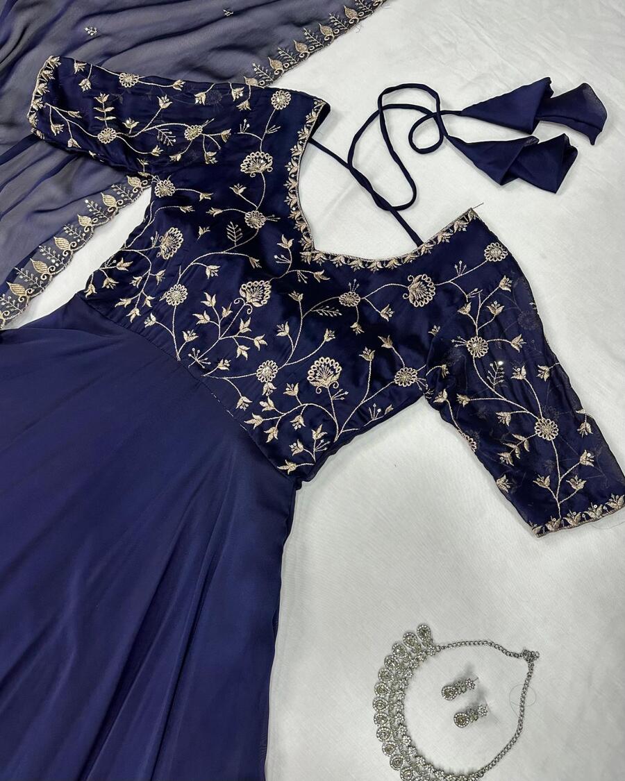 MODERN SILK EMBROIDERY WORK GOWN WITH DUPATTA RECEPTION WEAR WHOLESALE PRICE ETHNIC GARMENT (14)