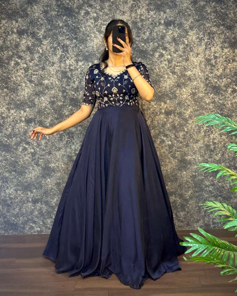 MODERN SILK EMBROIDERY WORK GOWN WITH DUPATTA RECEPTION WEAR WHOLESALE PRICE ETHNIC GARMENT (6)