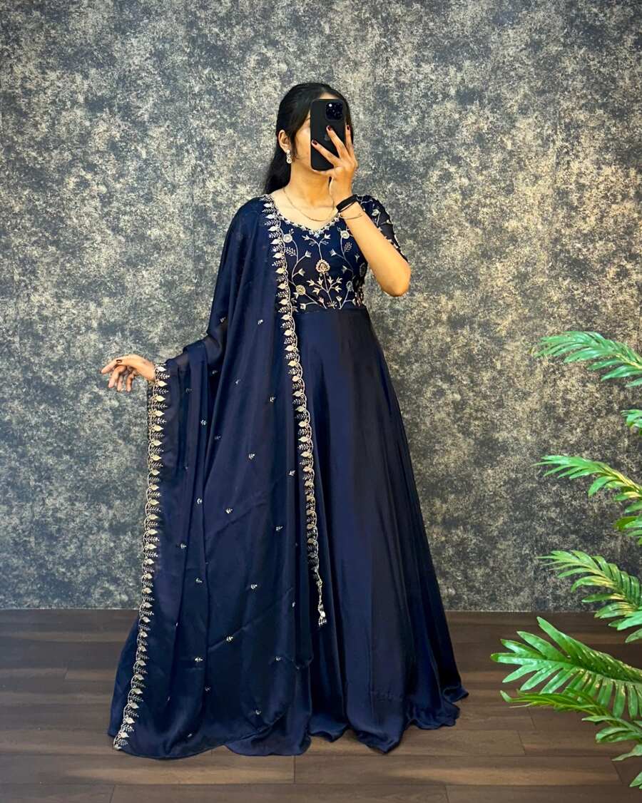 MODERN SILK EMBROIDERY WORK GOWN WITH DUPATTA RECEPTION WEAR WHOLESALE PRICE ETHNIC GARMENT (9)