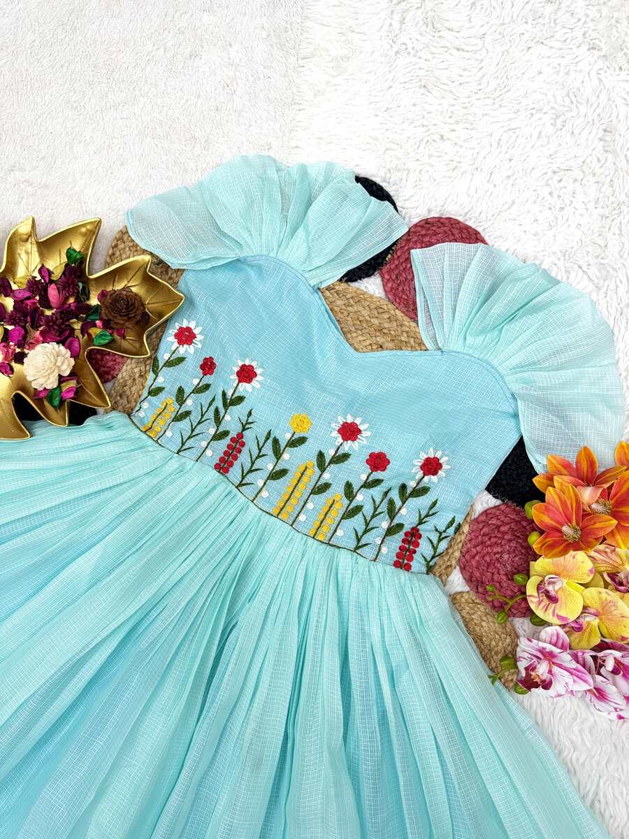 MODERN SOFT KOTA CHECKS THREAD WORK ONE PEICE DRESS CASUAL WEAR WHOLESALE PRICE ETHNIC GARMENT (1)