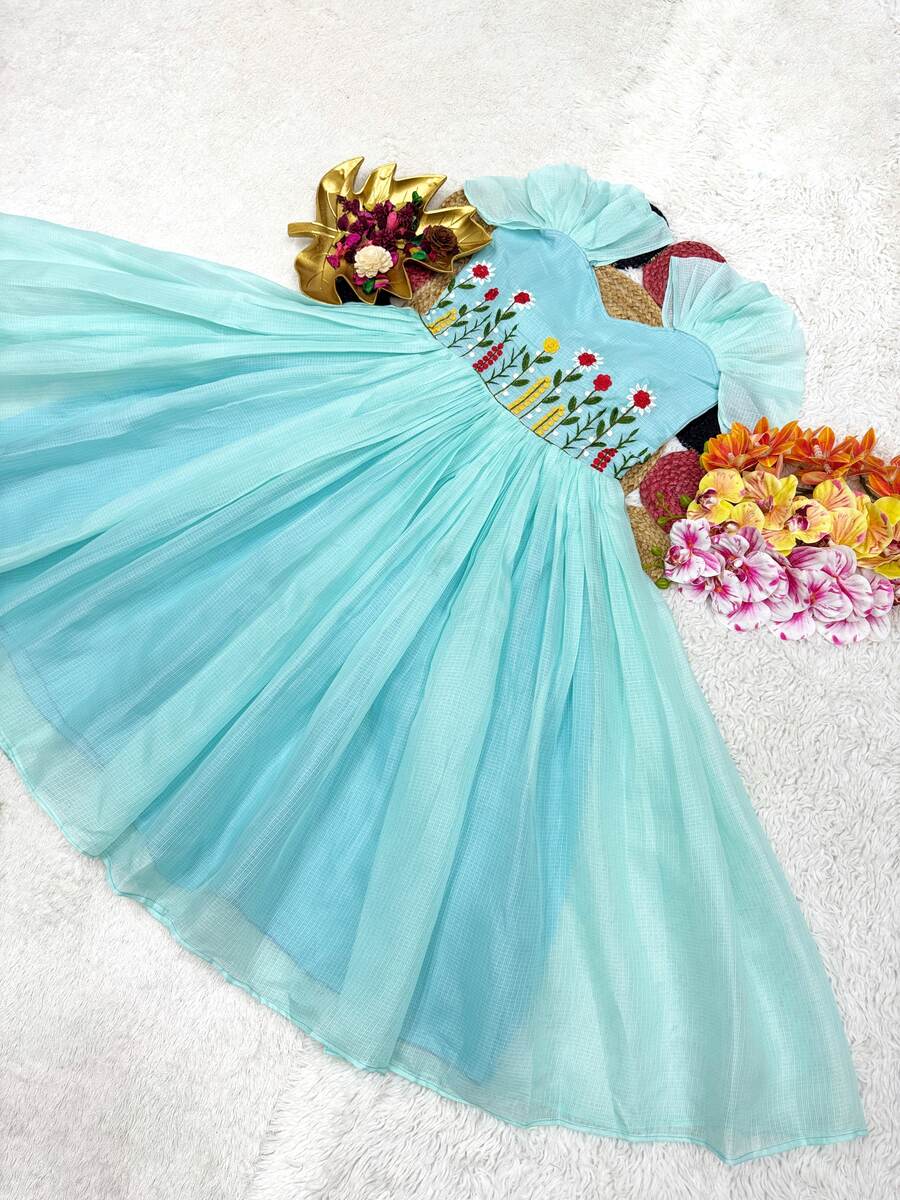 MODERN SOFT KOTA CHECKS THREAD WORK ONE PEICE DRESS CASUAL WEAR WHOLESALE PRICE ETHNIC GARMENT (14)