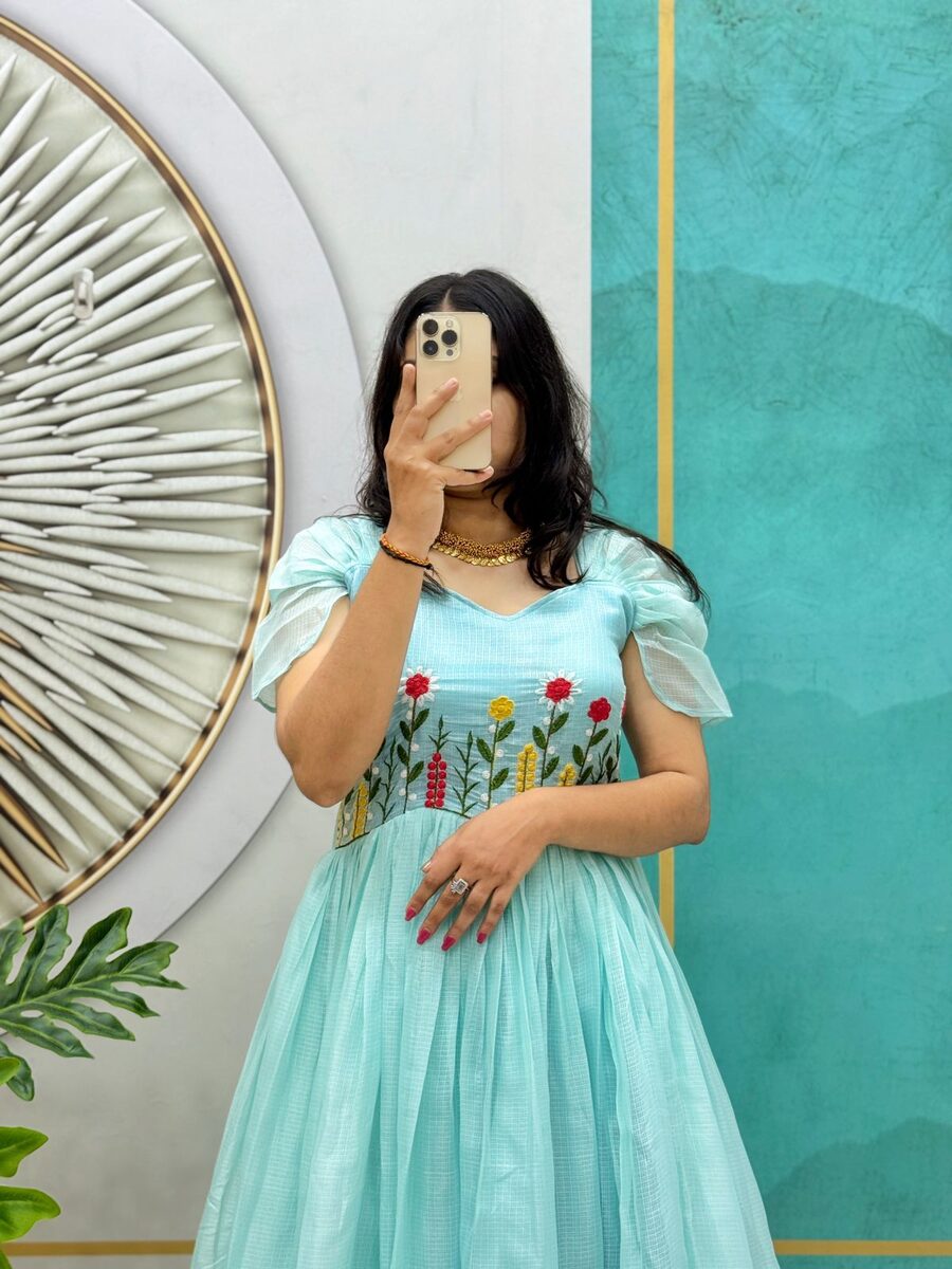 MODERN SOFT KOTA CHECKS THREAD WORK ONE PEICE DRESS CASUAL WEAR WHOLESALE PRICE ETHNIC GARMENT (16)