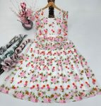 MODERN SOFT NET EMBROIDERY CHAIN STITCHED WORK ONE PIECE DRESS CASUAL WEAR WHOLESALE PRICE ETHNIC GARMENT (10)