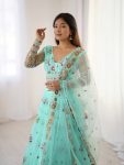 MODERN SOFT NET SEQUENCE WORK LEHANGA CHOLI WITH DUPATTA RECEPTION WEAR WHOLESALE PRICE ETHNIC GARMENT (3)