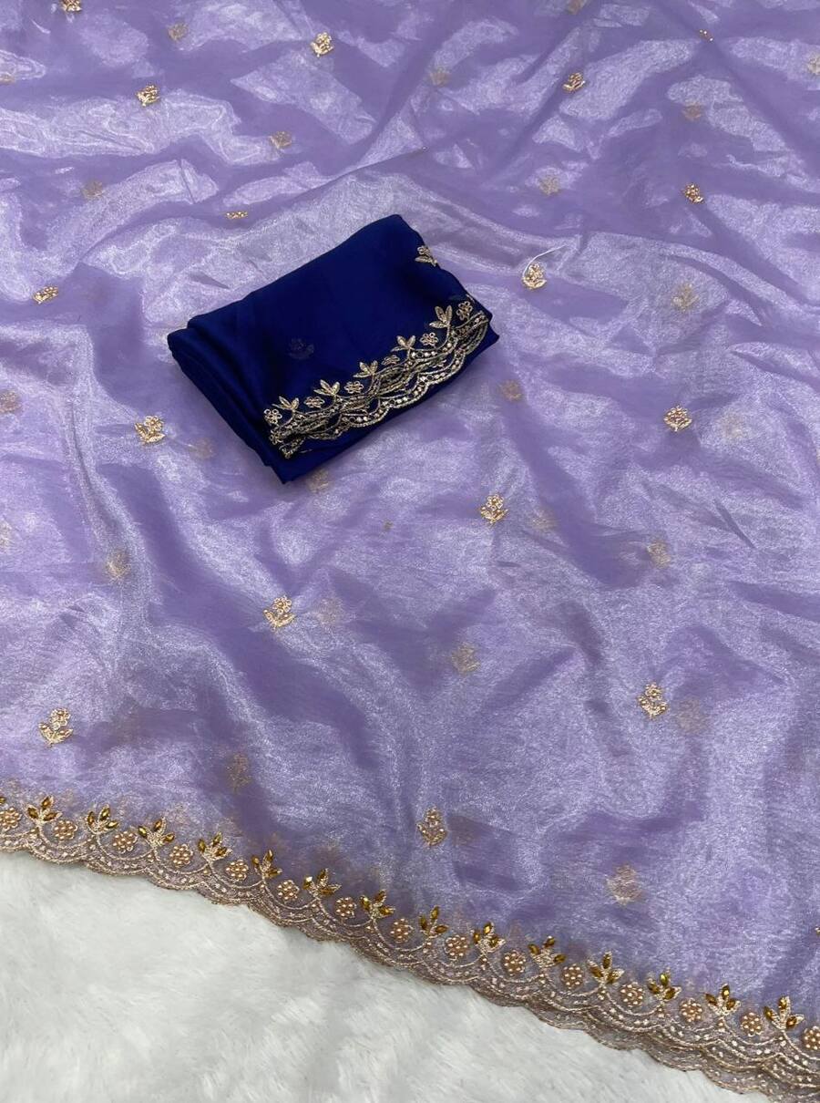 MODERN TWILL ORGANZA HANDWORK WITH MULTI WORK SAREE WITH UNSTITCHED BLOUSE WEDDING WEAR WHOLESALE PRICE ETHNIC GARMENT (7)
