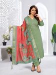 MODERN VISCOSE EMBROIDERY WORK TOP BOTTOM WITH DUPATTA GREEN