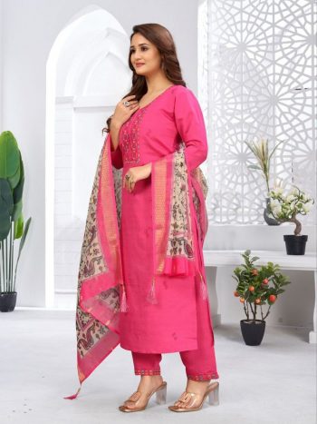 MODERN VISCOSE EMBROIDERY WORK TOP BOTTOM WITH DUPATTA PINK