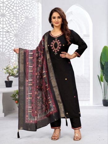 MODERN VISCOSE EMBROIDERY WORK TOP BOTTOM WITH DUPATTA BLACK