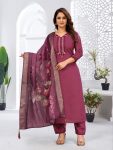 MODERN VISCOSE EMBROIDERY WORK TOP BOTTOM WITH DUPATTA WINE
