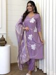 MODERN VISCOSE RAYON SEQUENCE EMBROIDERY WORK TOP BOTTOM WITH DUPATTA LAVENDER