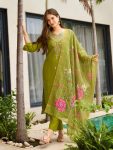 MODERN VISCOSE RAYON SEQUENCE EMBROIDERY WORK TOP BOTTOM WITH DUPATTA GREEN