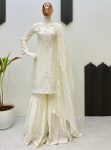 MOST PICKED CHINON SEQUENCE EMBROIDERY WORK TOP SHARARA WITH DUPATTA WHITE