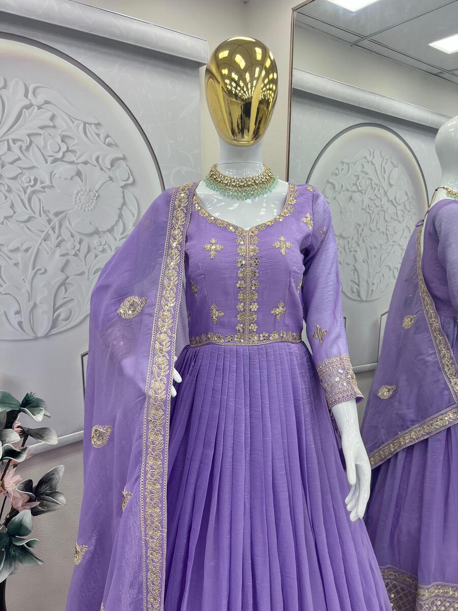 MOST PICKED CRUNCHY SILK EMBROIDERY CODING & SEQUENCE WORK GOWN WITH DUPATTA FESTIVE WEAR WHOLESALE PRICE ETHNIC GARMENT (6)