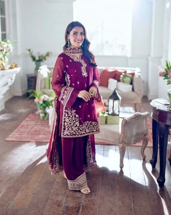 MOST PICKED FRENCH CREPE EMBROIDERY SEQUENCE WORK TOP PALAZZO WITH DUPATTA WINE