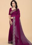 MOST PICKED GEORGETTE EMBROIDERY AND CUT LACE  BORDER WITH HOT FIX DIAMOND WORK SAREE WITH UNSTITCHED BLOUSE  WINE
