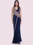 MOST PICKED HEAVY RANGOLI EMBROIDERY CODING WORK READY TO WEAR SAREE WITH STITCHED BLOUSE NAVY BLUE