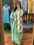 MOST PICKED MUSLIN COTTON DIGITAL PRINTED TOP PATIYALA WITH DUPATTA GREEN