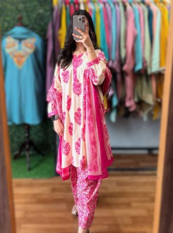 MOST PICKED MUSLIN COTTON DIGITAL PRINTED TOP PATIYALA WITH DUPATTA PINK