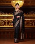 MOST PICKED SOFT BANARASI SILK JACQUARD WORK SAREE WITH UNSTITCHED BLOUSE BLACK